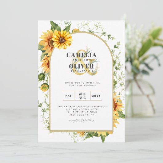 Faire-part de mariage photo avec tournesol (Debout devant)