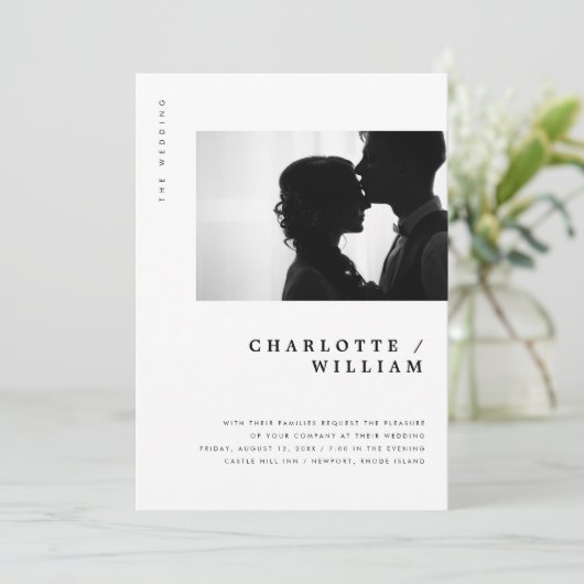 Faire-part de mariage photo avec une typographie m (Debout devant)