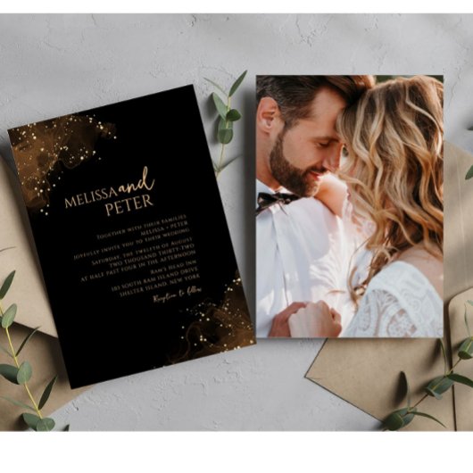 Faire-part de mariage photo Black And Gold Classic