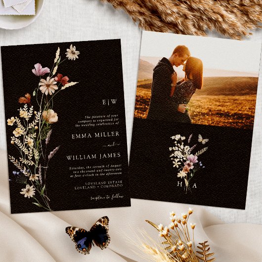 Faire-part de mariage photo Black Boho