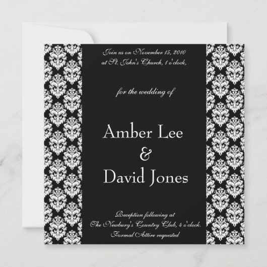 Faire-part de mariage photo Black Damask (Dos)