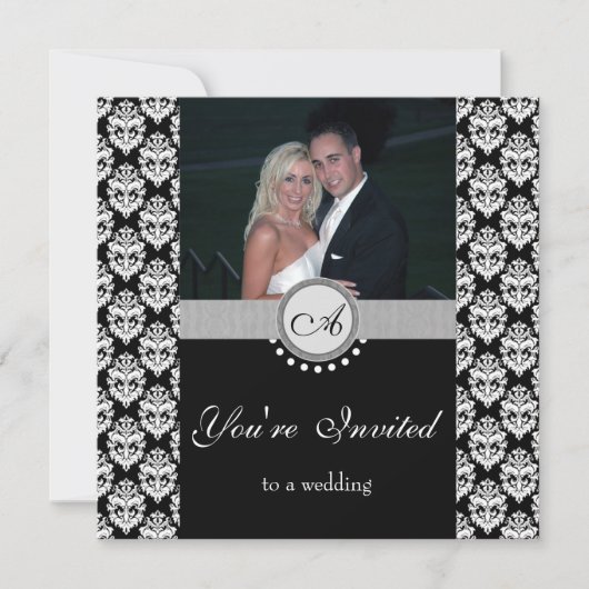 Faire-part de mariage photo Black Damask (Devant)