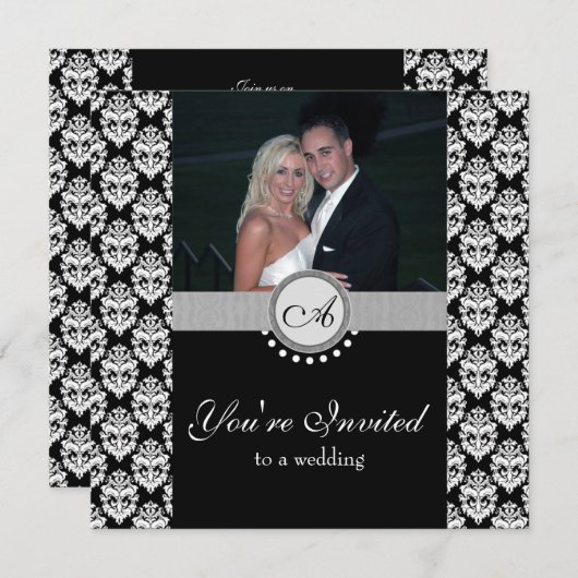 Faire-part de mariage photo Black Damask (Devant / Derrière)