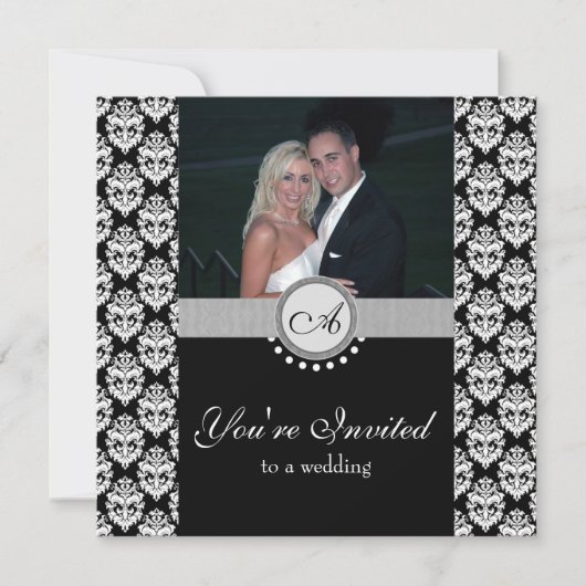 Faire-part de mariage photo Black Damask (Devant)