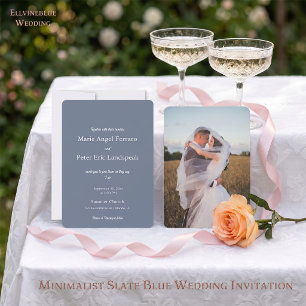 Faire-part de mariage photo bleu ardoise minimalis