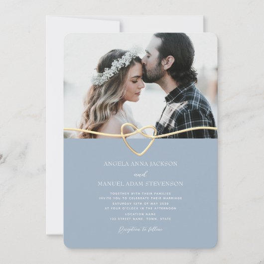 Faire-part de mariage photo bleu Dusty avec code Q (Devant)