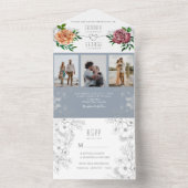 Faire-part de mariage photo bleu foncé rose (À l'intérieur)