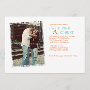 Faire-part de mariage photo bleu orange et Turquoi