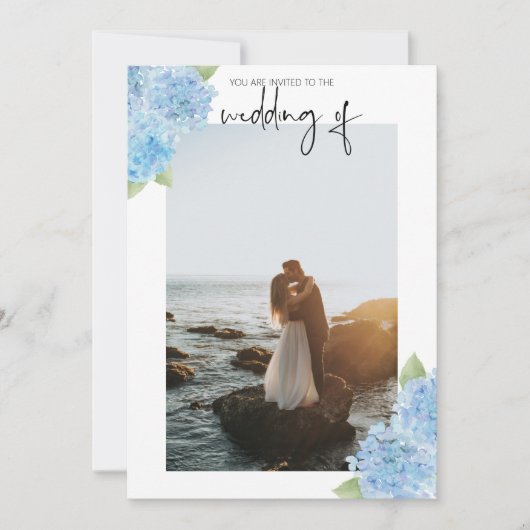 Faire-part de mariage photo - Blue Hydrangeas (Devant)