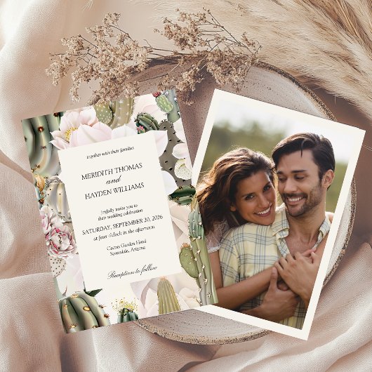 Faire-part de mariage photo boho cactus du désert