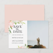 Faire-part de mariage photo botanique rose et blan (Devant / Derrière)