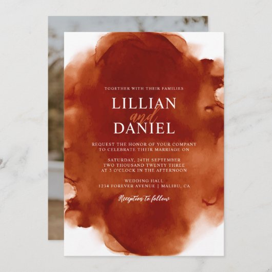 Faire-part de mariage photo Burange Orange (Devant / Derrière)