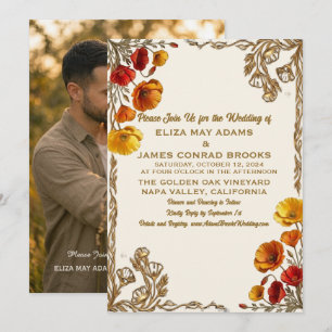 Faire-part de mariage photo Californie Poppy Or 5x