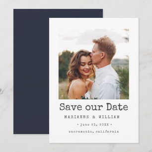 Faire-part de mariage photo carré simple Navy