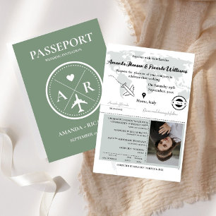 Faire-part de mariage photo Chic Sage Green Passpo