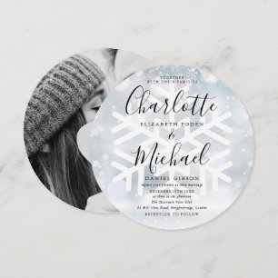 Faire-Part de Mariage Photo Circulaire Flocons de