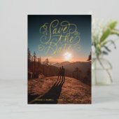 Faire-part de mariage photo coeurs dorés  (Debout devant)