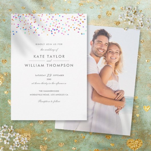 Faire-Part de Mariage Photo Confetti Arc-en-Ciel M