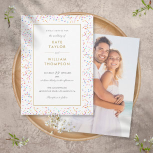 Faire-part de mariage photo confettis arc-en-ciel