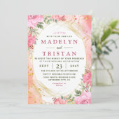 Faire-part de mariage photo couleur rose et or (Debout devant)