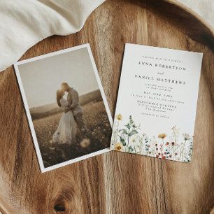 Faire-part de mariage photo de champ de fleurs sau