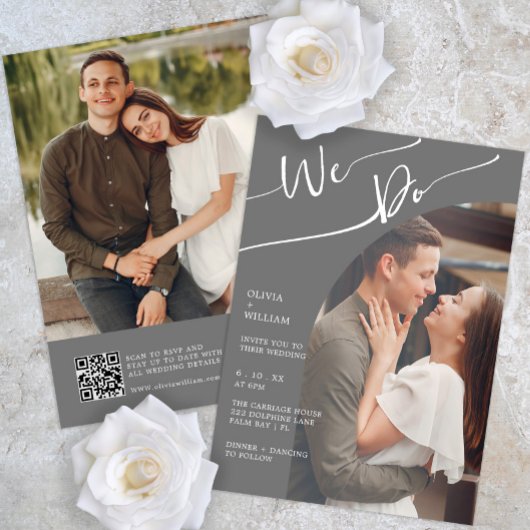Faire-part de mariage photo de code QR moderne