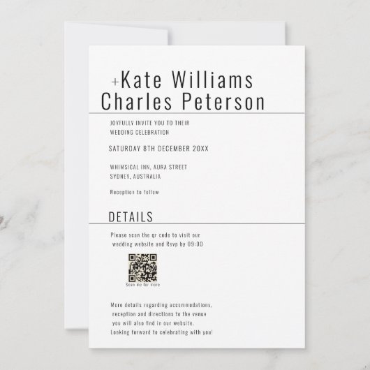 Faire-part de mariage photo de code QR unique simp (Dos)