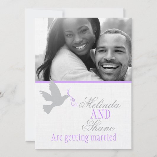 Faire-part de mariage photo de couple en ruban vio (Devant)