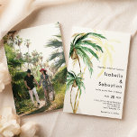 Faire-part de mariage photo de destination Palm Tr<br><div class="desc">Ce faire-part de mariage photo de destination de palmiers présente des palmiers d'aquarelle tropicale sur un arrière - plan blanc éclatant qui évoque l'ambiance rêvée d'un mariage de destination. Ce design rayonne sur l'amour des rivages sablonneux et des palmiers balançoires, parfait pour les couples à la recherche d'une célébration vraiment...</div>