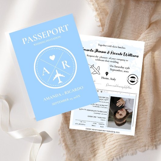 Faire-part de mariage photo de passeport bleu mini