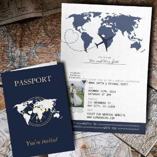 Faire-part de mariage photo de passeport or et mar