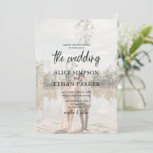 Faire-part de mariage photo de script de brosse mo (Debout devant)