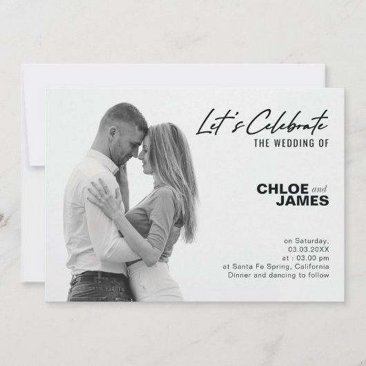 Faire-part de mariage photo de script élégant et m (Devant)