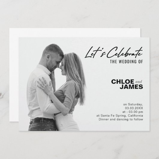 Faire-part de mariage photo de script élégant et m (Devant / Derrière)