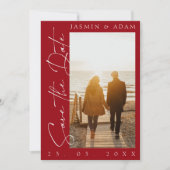 Faire-part de mariage photo de script rouge cramoi (Devant)