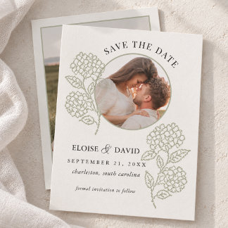 Faire-part de mariage photo d'hortensia au point d