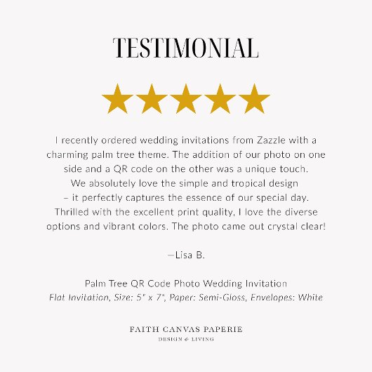 Faire-part de mariage photo du code QR Palm Tree