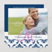Faire-part de mariage photo du monogramme Dark Blu (Devant / Derrière)
