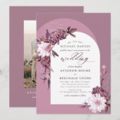 Faire-part de mariage photo Dusty Purple Flowers A (Devant / Derrière)