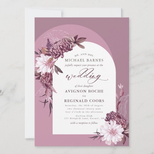 Faire-part de mariage photo Dusty Purple Flowers A (Devant)