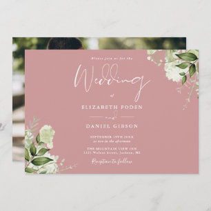 Faire-part de mariage photo Dusty Rose Greenery