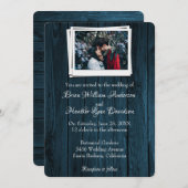 Faire-part de mariage photo en bois bleu (Devant / Derrière)
