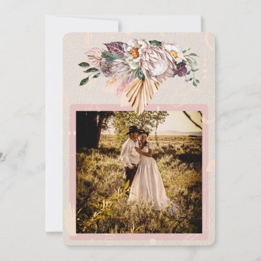 Faire-part de mariage photo en cuir blanc Boho Ran (Dos)