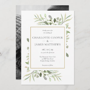 Faire-part de mariage photo Feuille Botanical Gree