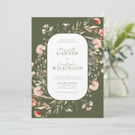 Faire-part de mariage photo Fleur sauvage Boho Ver (Debout devant)