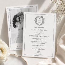 Faire-part de mariage photo floral élégant noir et
