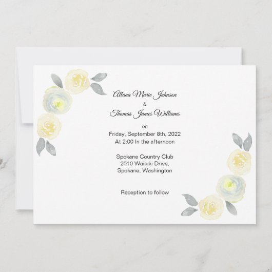 Faire-part de mariage photo - Floral jaune et gris (Dos)