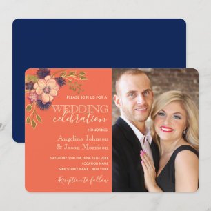 Faire-part de mariage photo Floral Rustique Corail