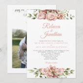 Faire-part de mariage photo florale rose vif (Devant / Derrière)