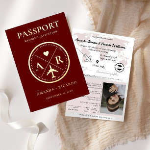 FAIRE-PART DE MARIAGE photo GOLD & Burgundy Passpo